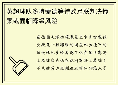 英超球队多特蒙德等待欧足联判决惨案或面临降级风险